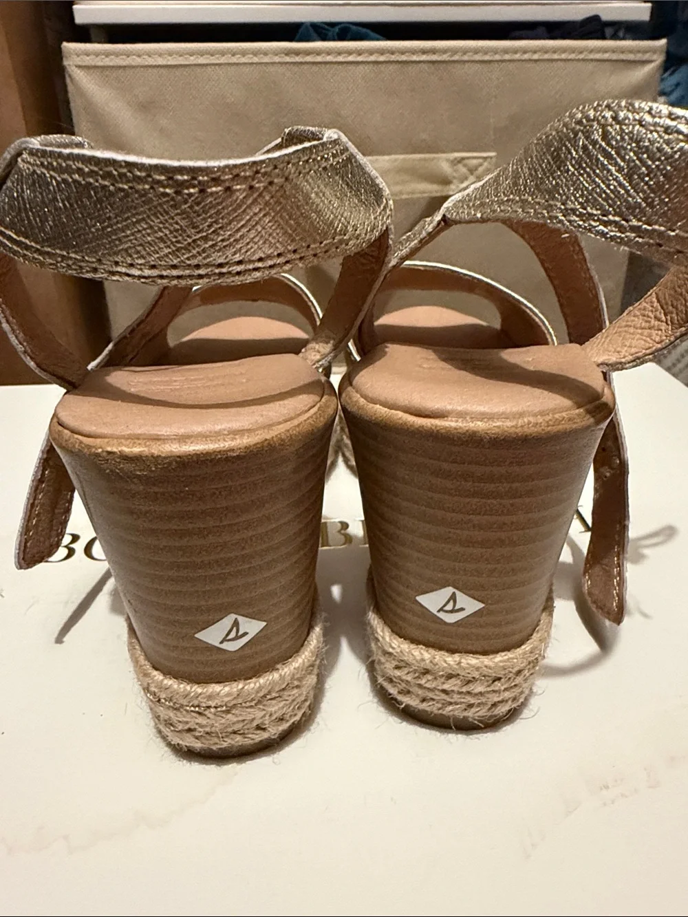 Sperry Metallic Gold Espadrille Wedge Sandals with Ankle Strap